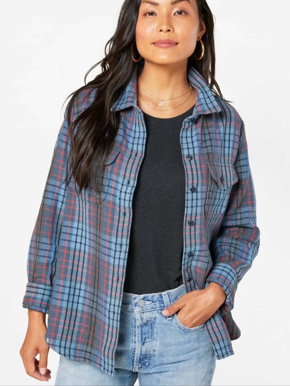 Outerknown Women's Flannel Blanket Shirt , Color: Pacific Old Coast Plaid